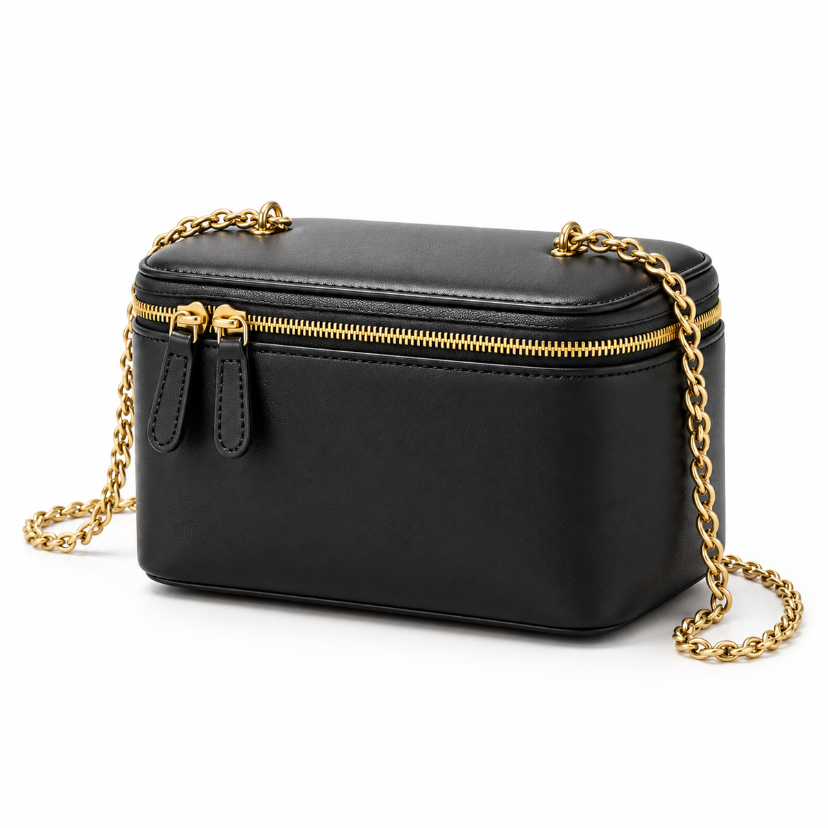 Black Vegan Leather Vanity Crossbody Bag