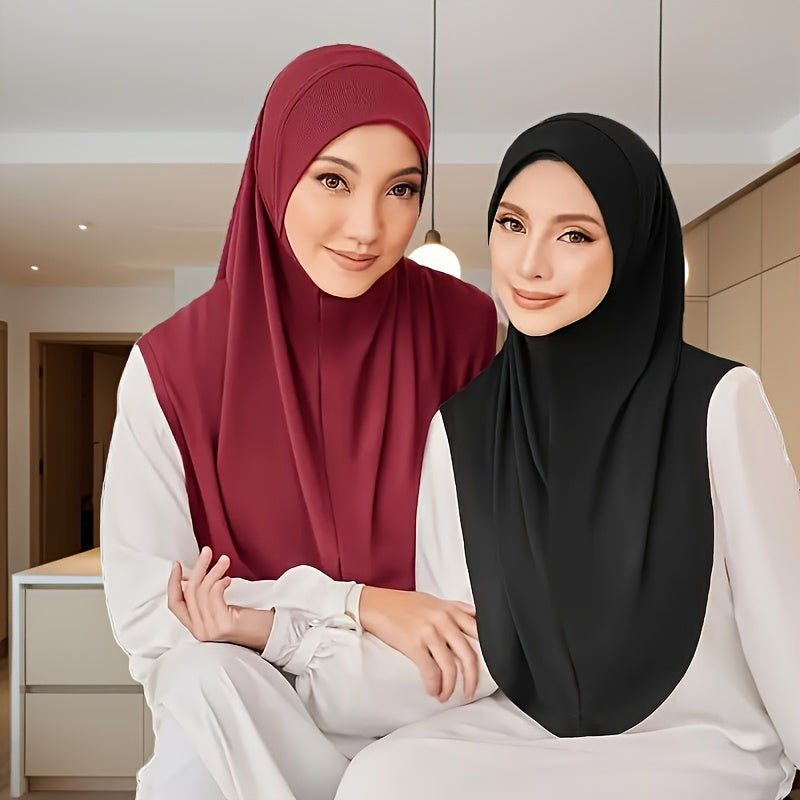 Arab Women's Headscarf Hat, High-Elasticity Yarn Scarf, Double-Layer Round-Edge Scarf / Integrated Convenient Solid Color Women'S Hijab - Easy to Wear for Outings During Ramadan