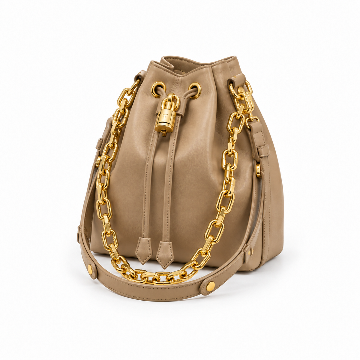 Khaki Luxe Drawstring Bucket Bag