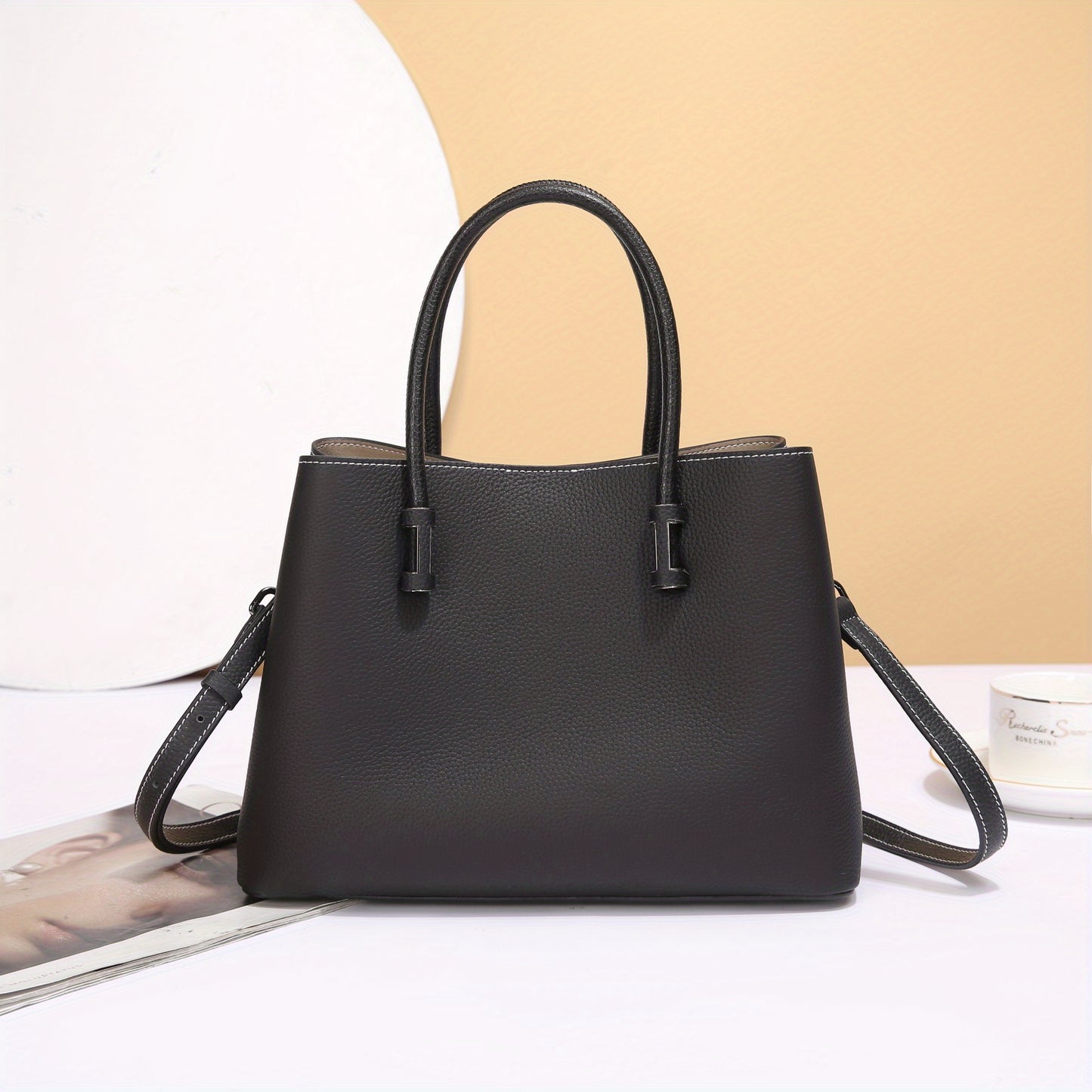 Genuine Leather Women's Tote Bag, Top Layer Cow Genuine Leather Commuting Handbag, Large Capacity Work Bag, Lightweight Durable Women's Bag