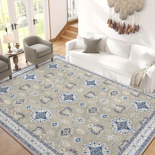 Boho-Chic Vintage Floral Area Rug - Non-Slip, Machine Washable Arabian Carpet, Low-Pile TPR & Polyester Blend, Perfect for Kitchen, Living Room, Bedroom, Dining Room