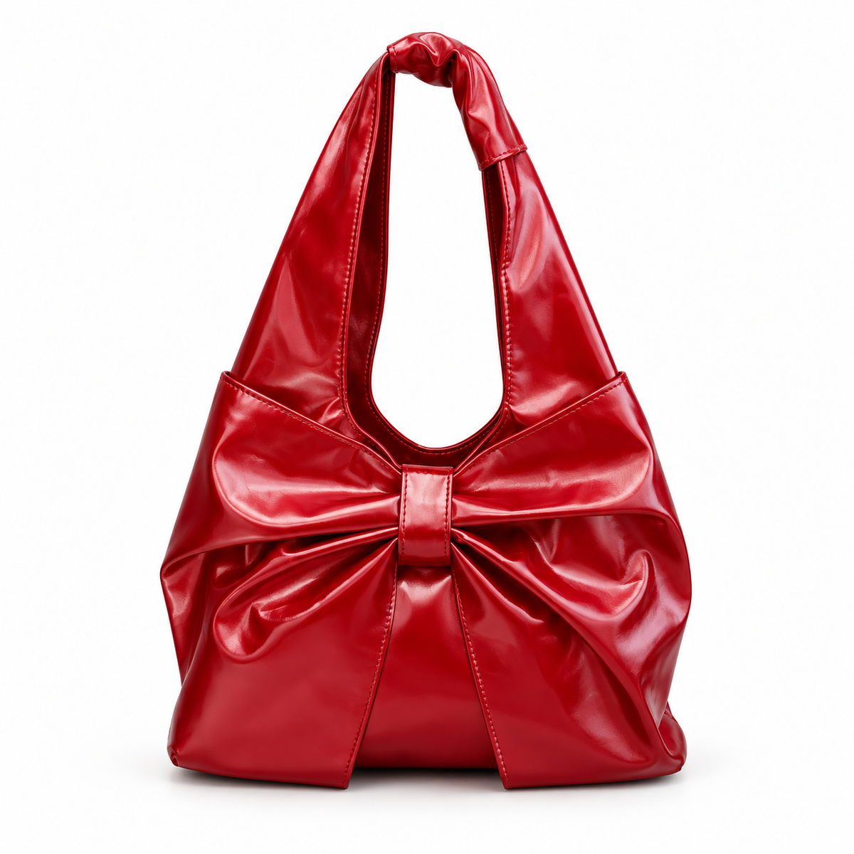 Glossy Red Bow Hobo Shoulder Bag