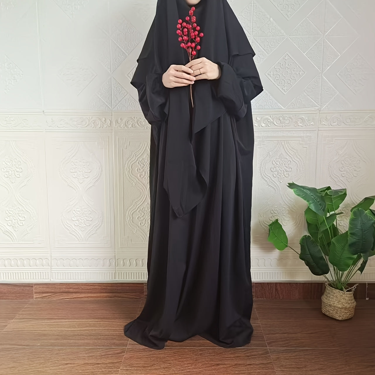Plus Size - A Set of Elegant Plus Size Women Jilbaab Dresses, Middle East Dubai Solid Color Robe Dress Two Piece Set, Perfect for Ramadan And Islamic Prayers Abaya Femme Women Abaya Dubai Islamic Clothing Abaya Hijab Femme Prayer Jil