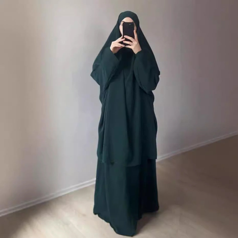 Middle East Dubai Women's Solid Color Loose Jilbaab Two-Piece Set with Large Hijab for Export