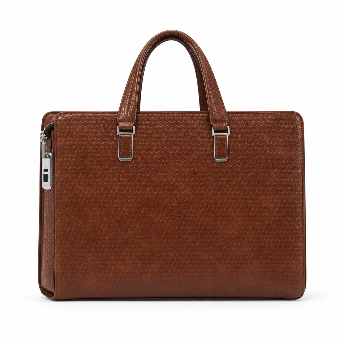 Brown Leather Laptop Bag With Fingerprint