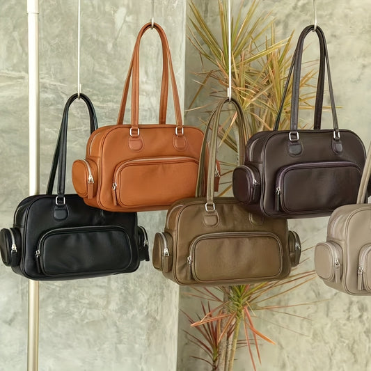 High-quality, Elegant Commuter, Multi-pocket, Large-capacity Leather Tote Bag, Armpit Fashion, One-shoulder Oblique Lady's Bag.