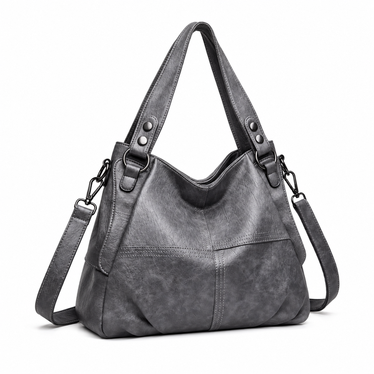 Charcoal Grey Textured Hobo Shoulder Bag