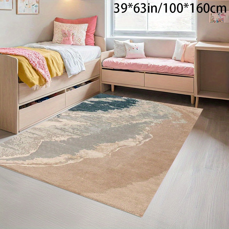 This Is a Soft Area Rug Featuring a Light-Colored Design Inspired by Beach Elements, Made of Golden Diamond Velvet with an 800G Per Square Meter Weight. It Has a Non-Slip Point Plastic Backing with a Patterned Design