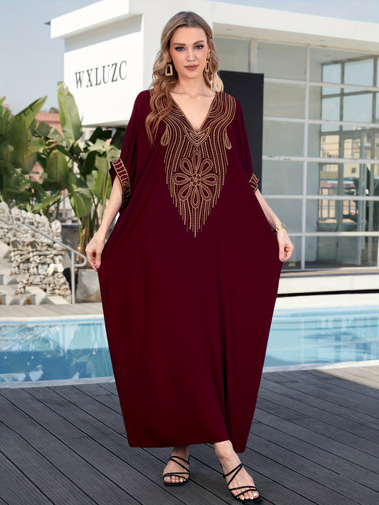 Kaftan Dress, Beach Bat Sleeve, Embroidered Resort Home Casual Beachwear Cover Up