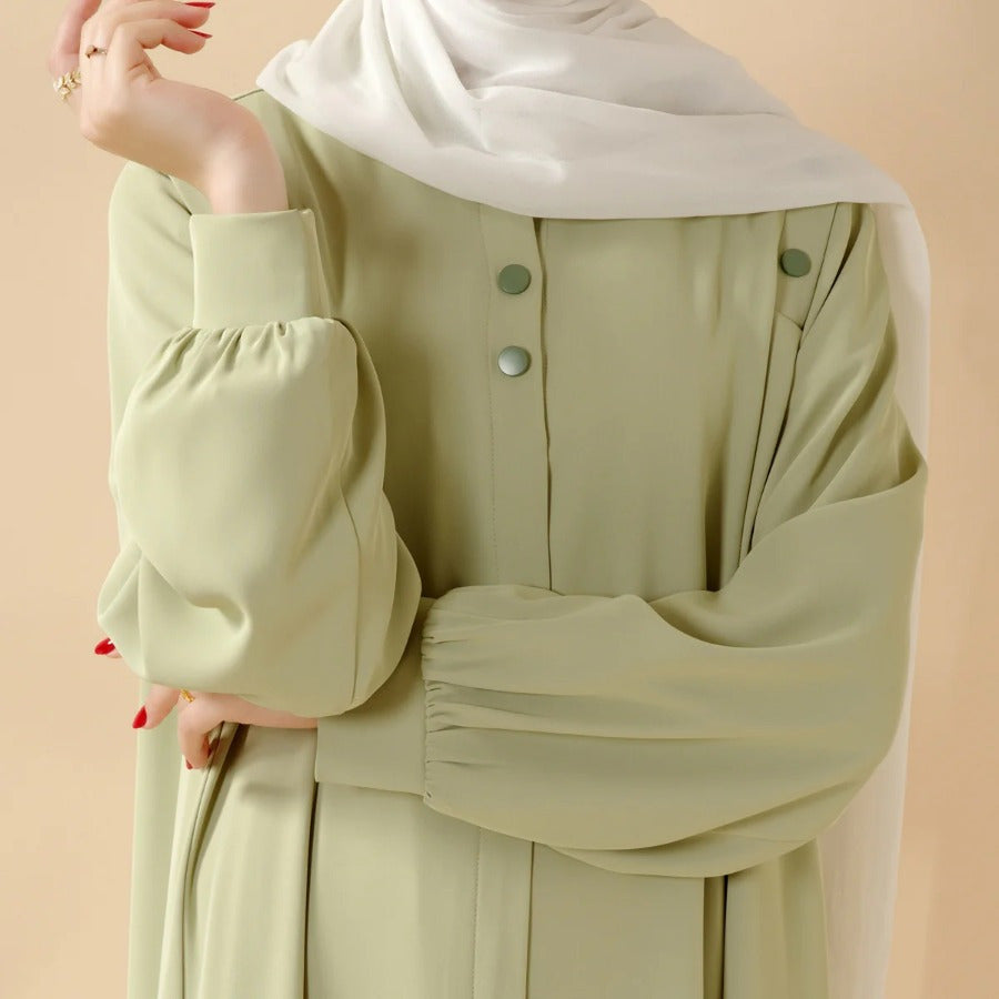 Elegant Macaron Color Shoulder Button Pullover Abaya Dress for Women - Long Sleeve, Solid Color, Non-Stretch Fabric, Regular Fit, Perfect for Ramadan, Prayer, and Muslim Style, Muslim Dress | Elegant Abaya | Nonstretch Fabric, Abay