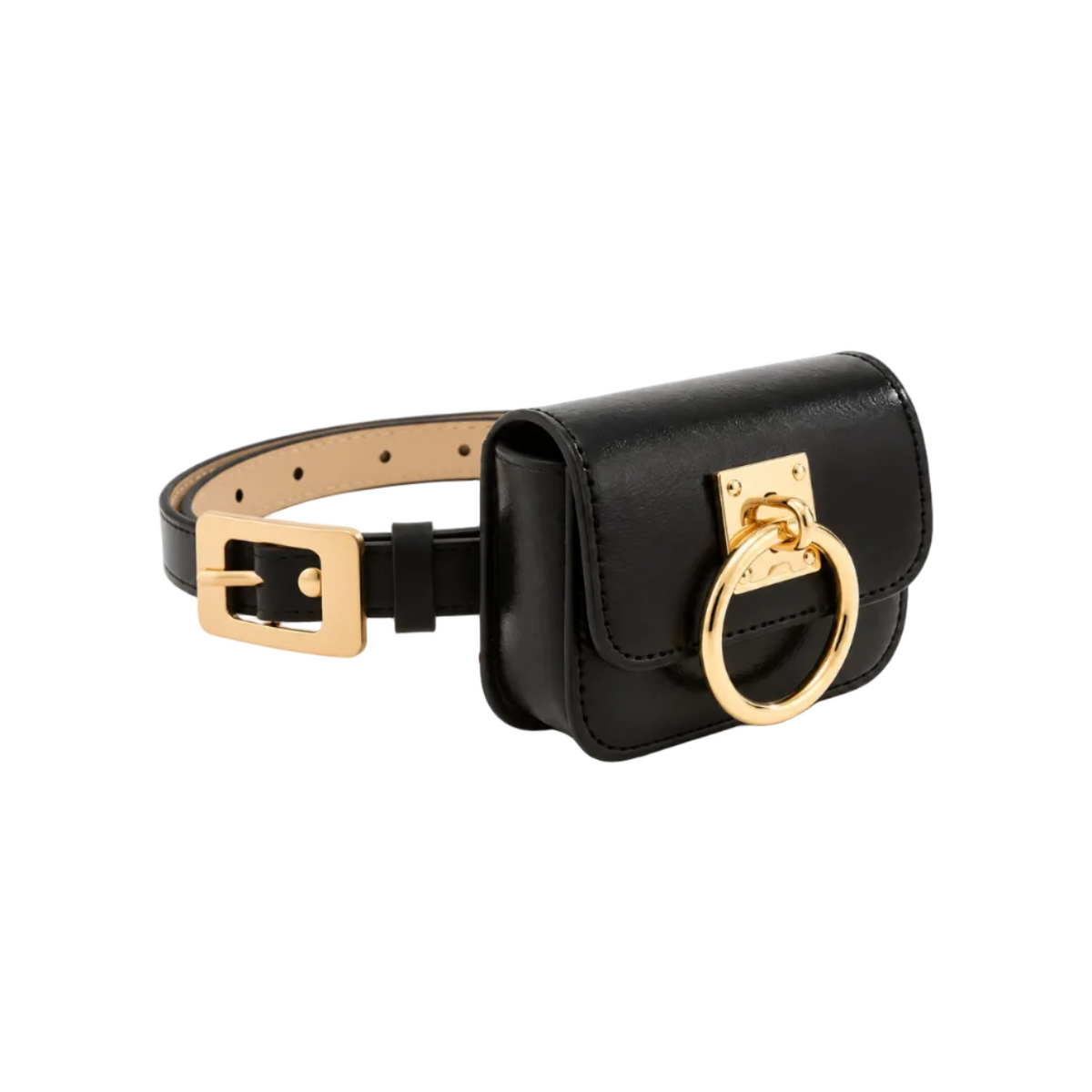 Black Belt Bag With Golden Ring
