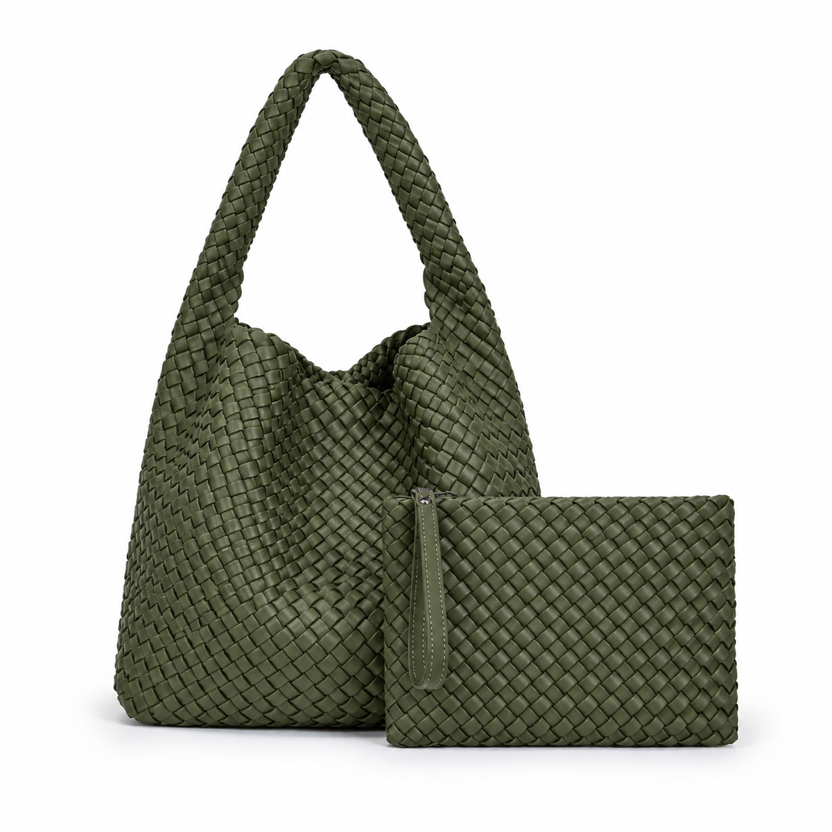 Army Green Woven Hobo Bag Set