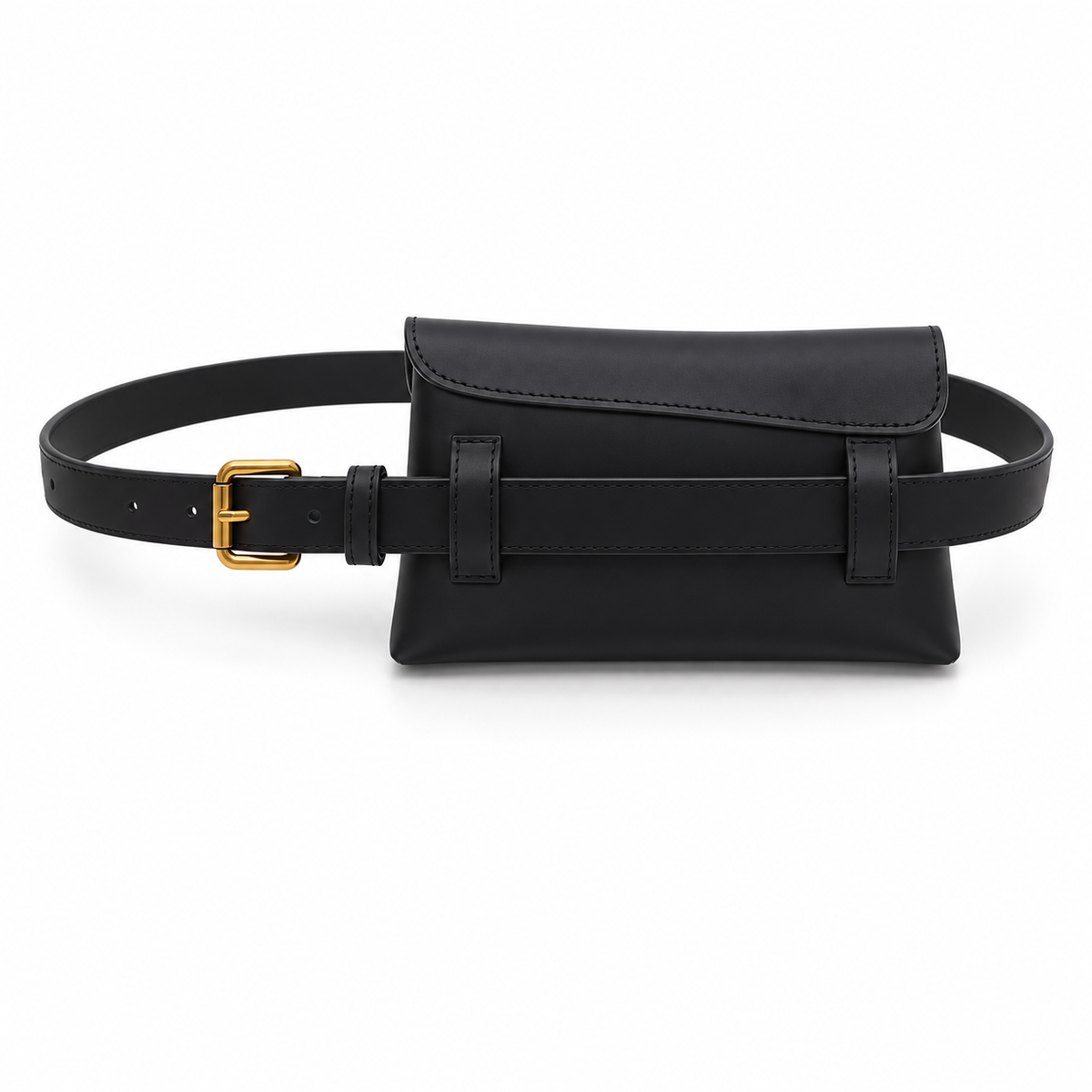 Black Asymmetric Flap Bag With Belt