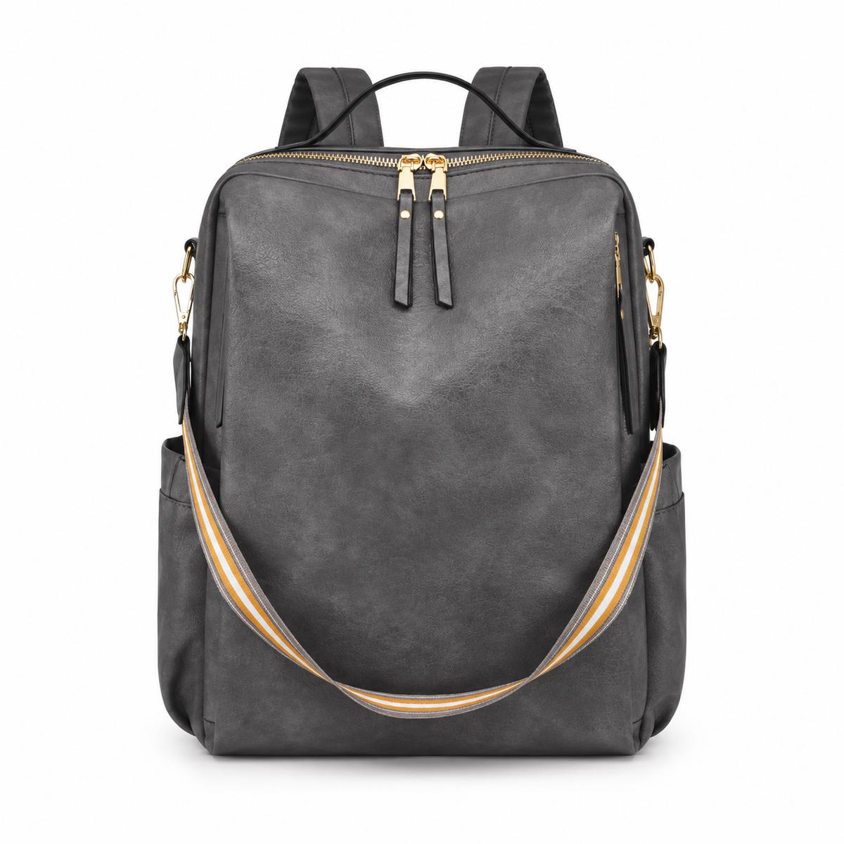 Charcoal Grey Backpack With Striped Strap