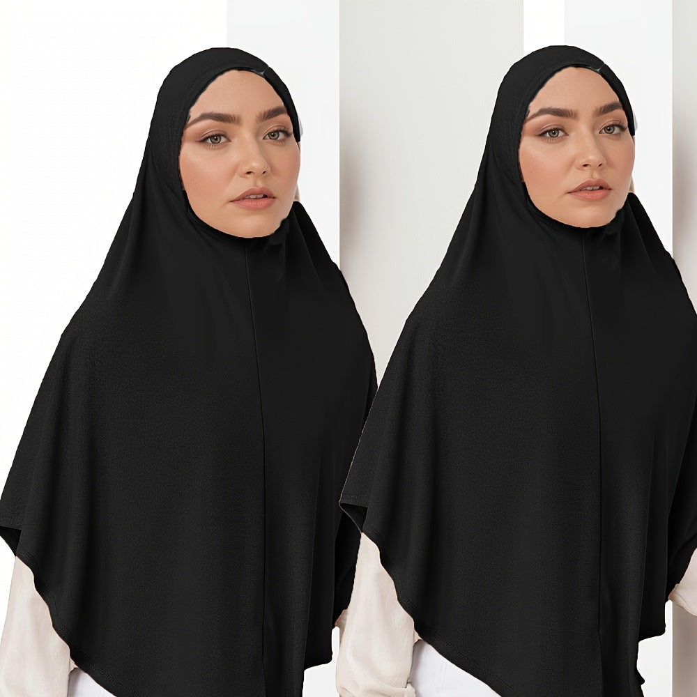 2pcs/set Breathable Polyester Women's Convenient Wearable Instant Muslim Hijab Khimar Abaya | Adjustable Drawstring, Turban Hat Style for Easy Prayer & Worship, Hand Wash or Dry Clean, Beige