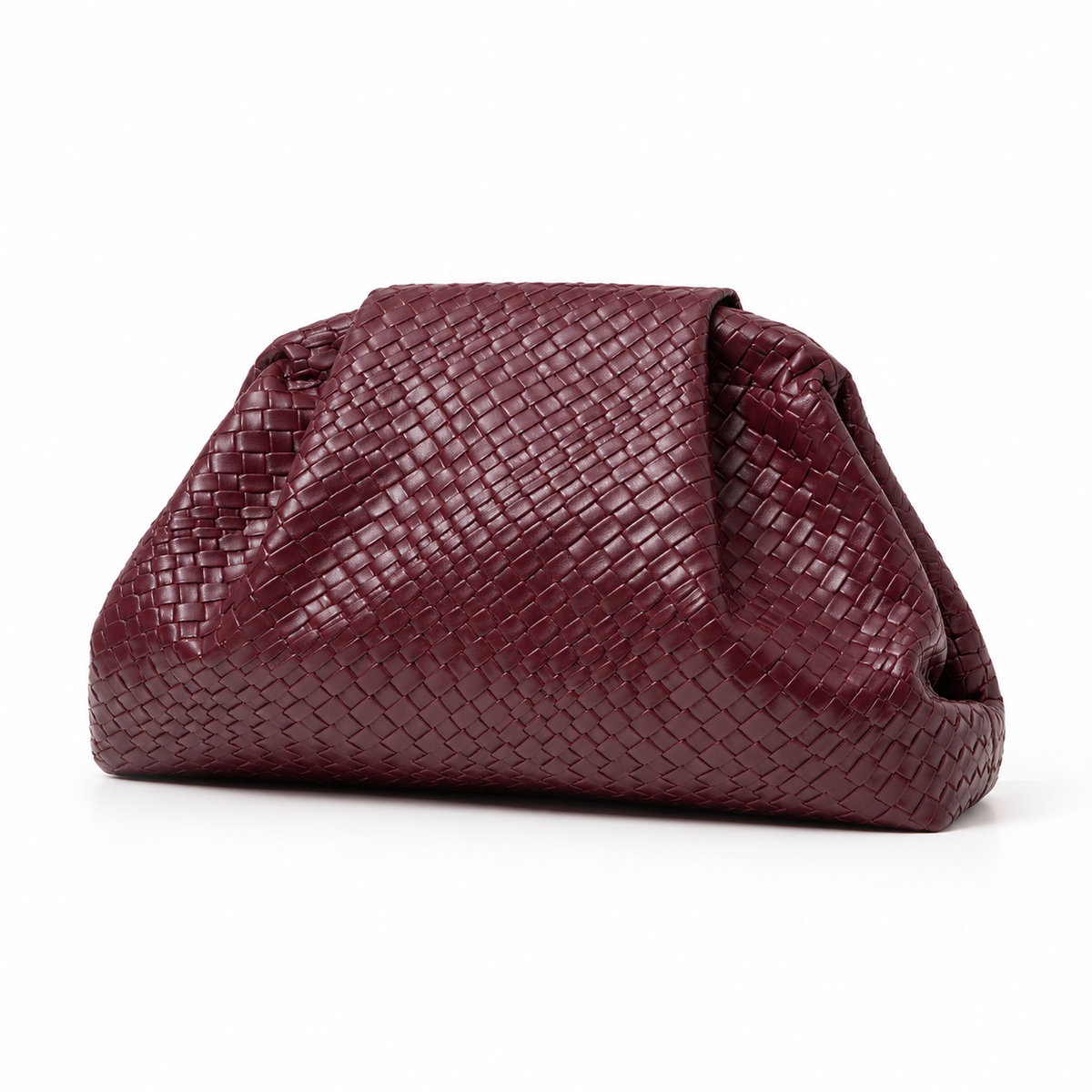 Elegant Burgundy Woven Pouch Clutch Bag