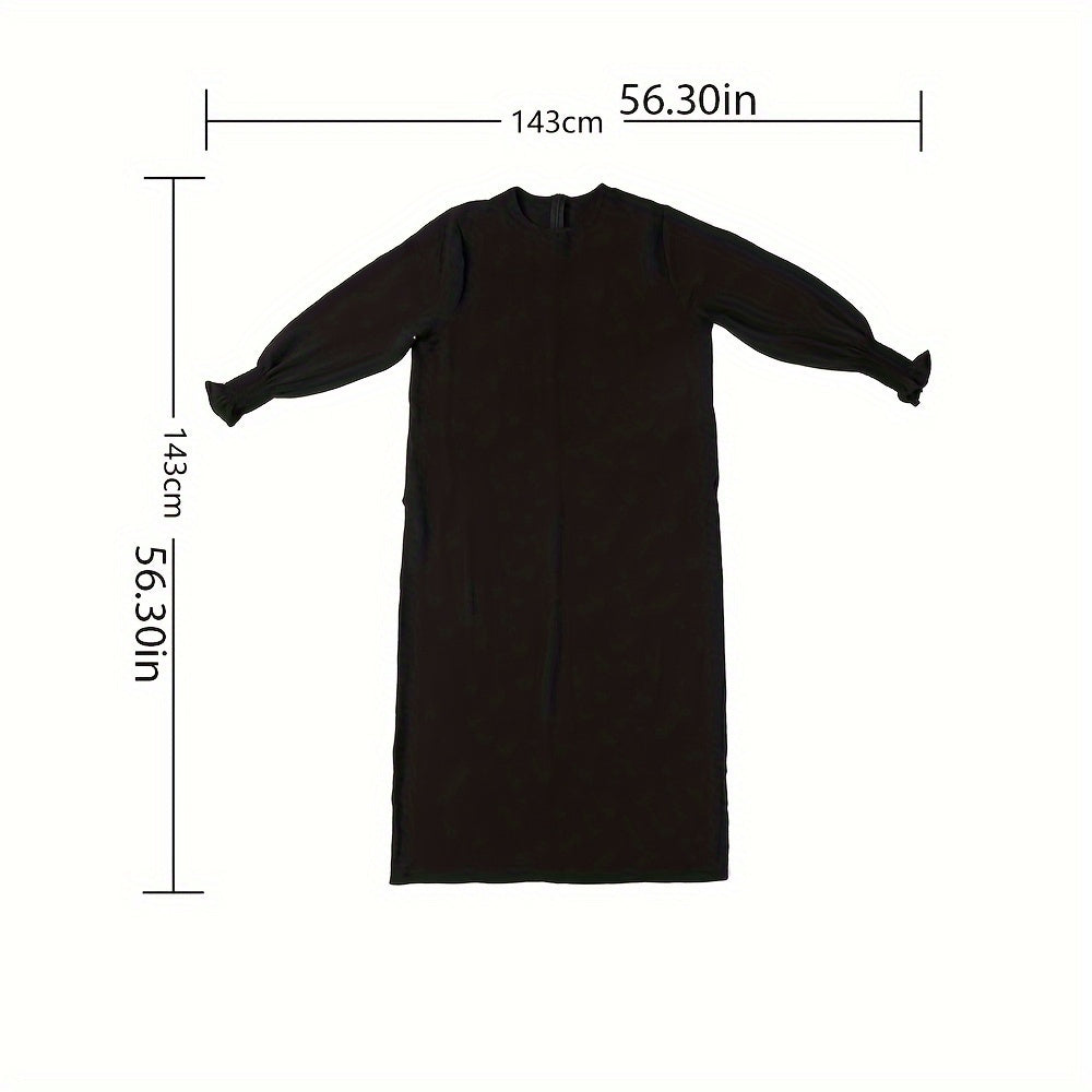 2pcs Elegant Black Polyester Hijab Robes with Pleated Sleeves - Breathable, Sun-Protective, and Stylish Khimar Abaya for Women, Perfect for Outdoor Wear, Hijab Scarf
