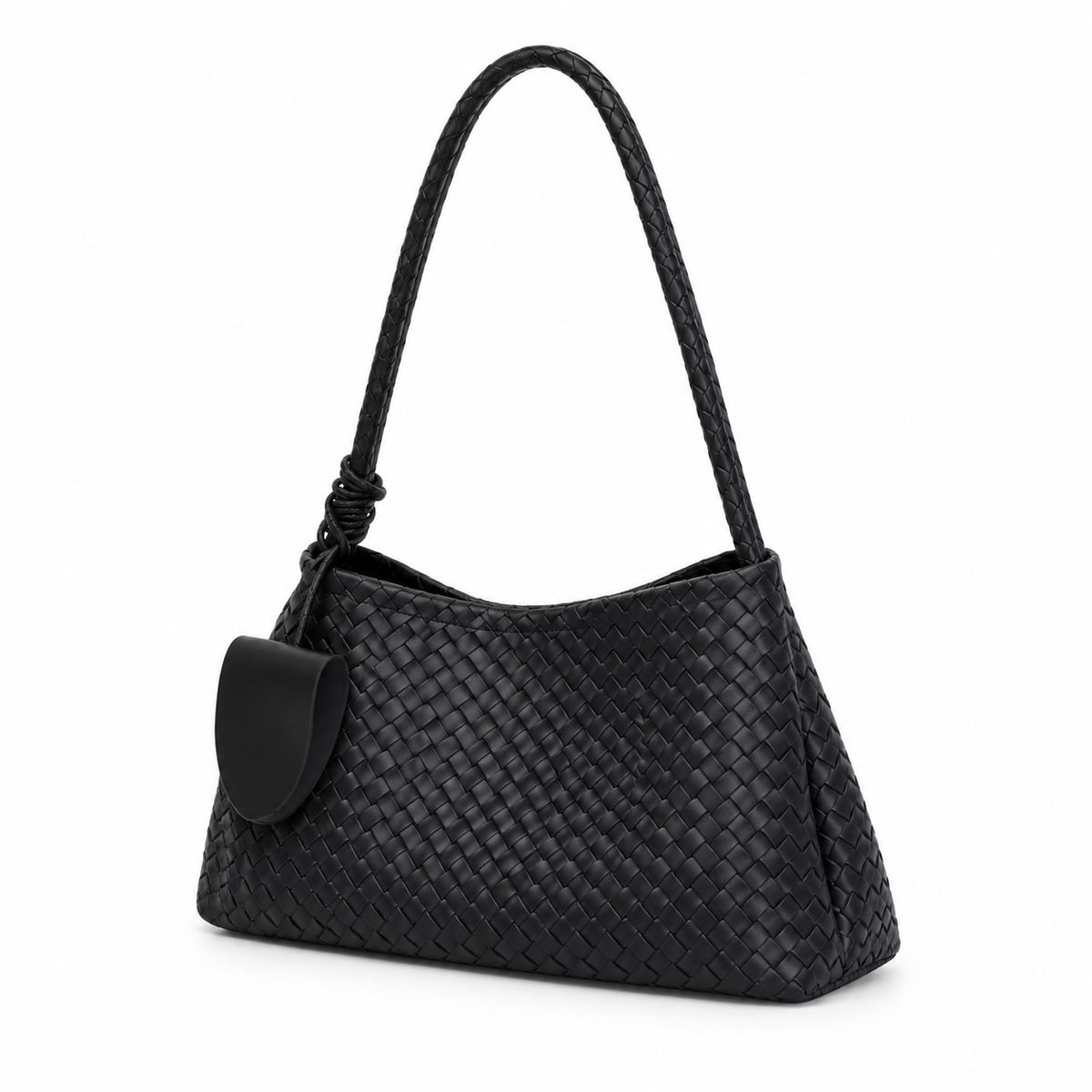 Black Woven Shoulder Bag With Pouch