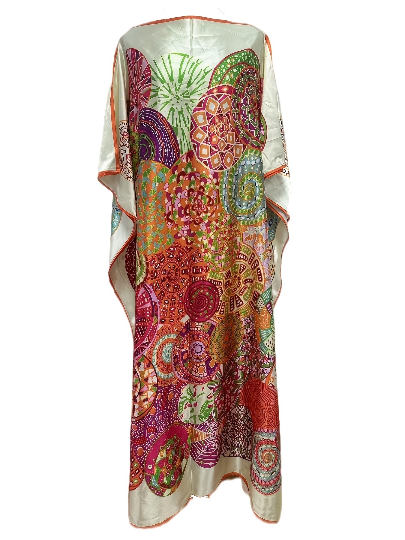 [Bohemian Kaftan] Vibrant Colorful Women's Bohemian Ethnic Print Kaftan Dress | Lightweight Non-Stretch Fabric, Side Slit Beach Cover Up & Bathing Suit Cover Dress, Machine Washable