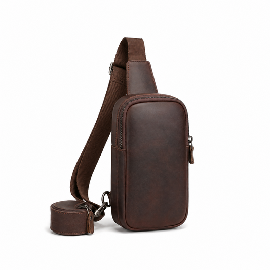 Vintage Brown Leather Sling Crossbody Bag