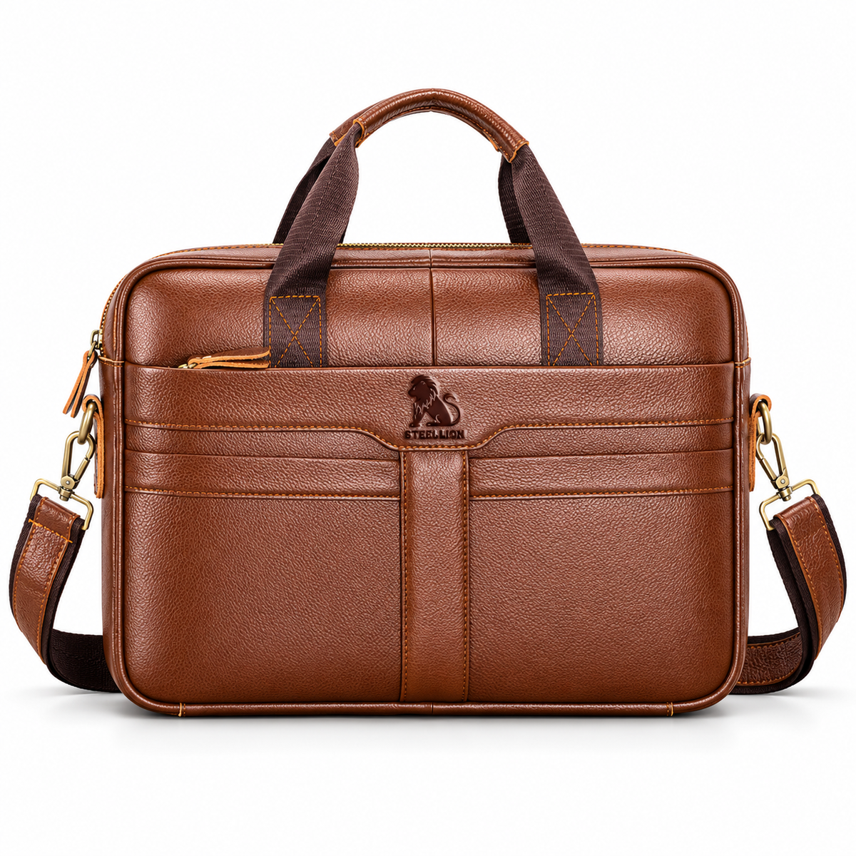 Classic Cognac Leather Briefcase Shoulder Bag