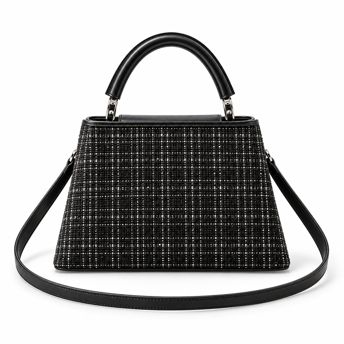 Black Checkered Vegan Leather Top handle Bag