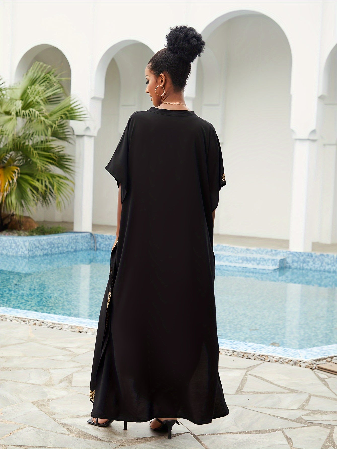 Batwing Sleeve House Kaftan Dress | Embroidery Batwing Sleeve House Kaftan Dress
