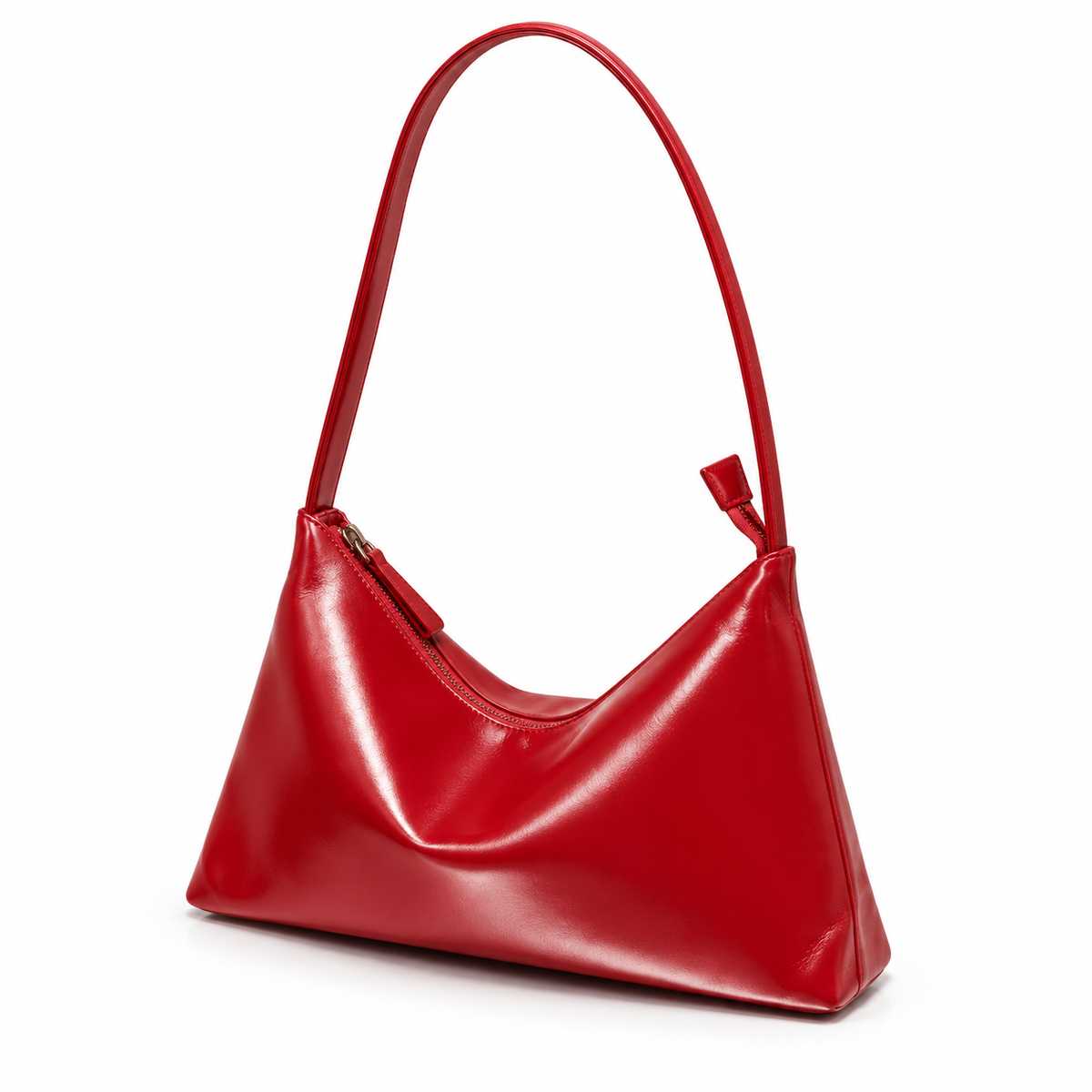 Elegant Red Glossy Hobo Shoulder Bag