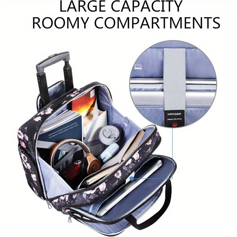 Premium Rolling Briefcase for 15.6 Inch Leather Laptop Overnight Computer Bag with RFID Pockets for Travel Business