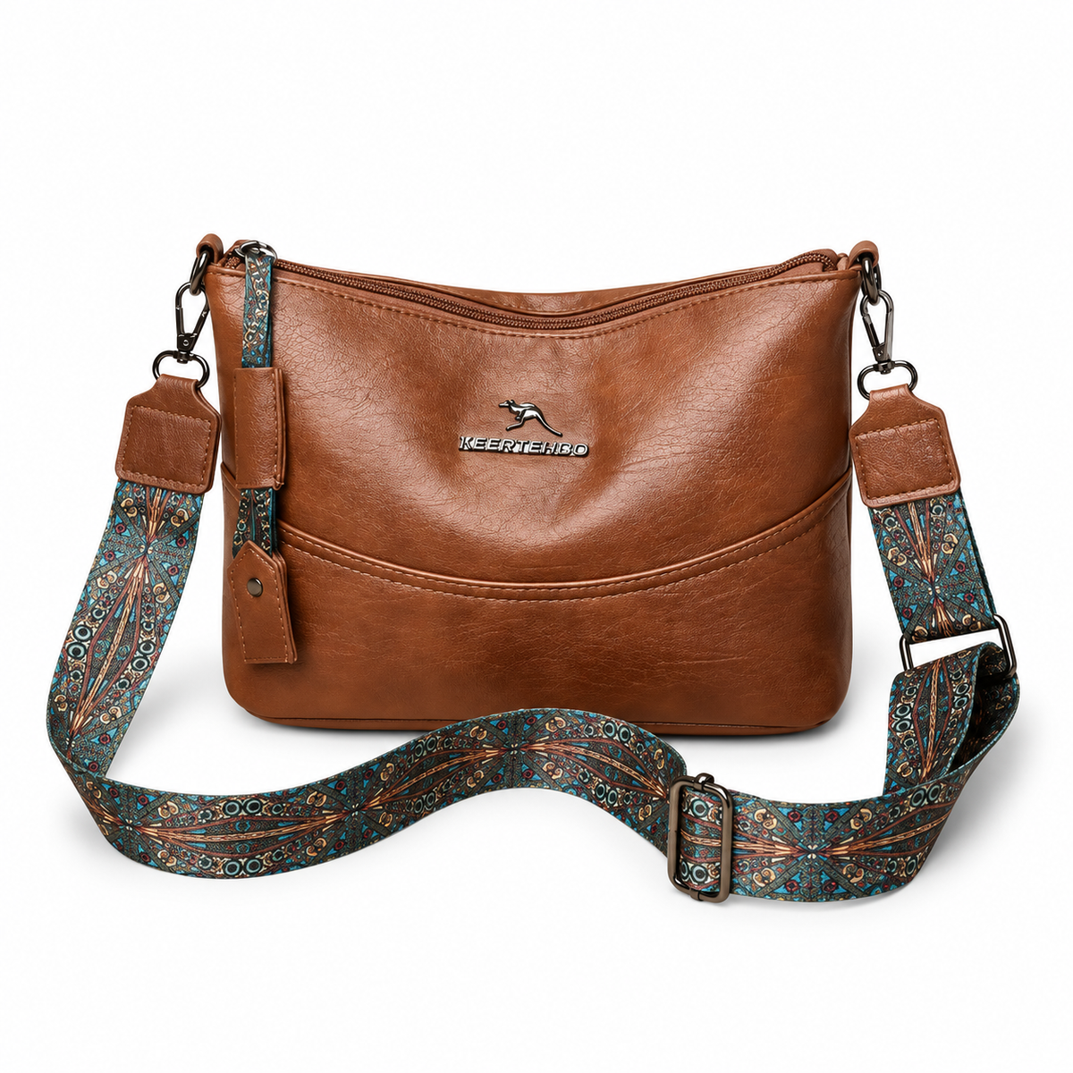 Brown Crossbody Bag With Paisley Strap