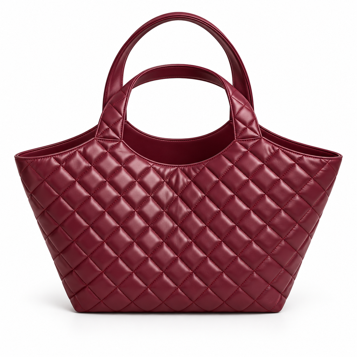 Burgundy Quilted Vegan Leather Shoulder Tote