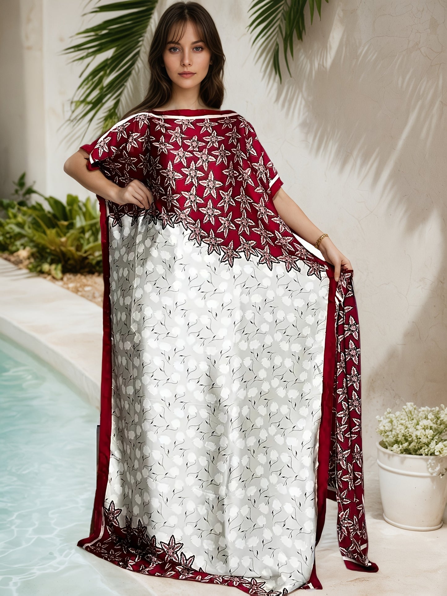 Women's Lightweight Polyester Abaya Dress With Scarf