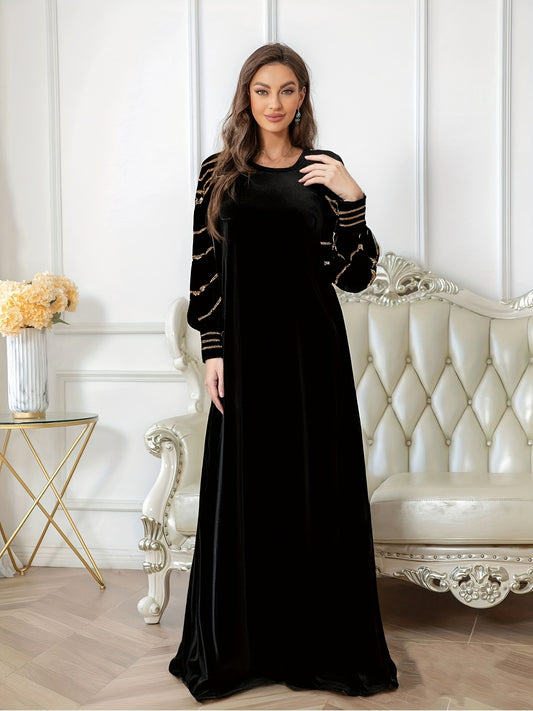 Elegant Black Rhinestone-Embellished Long Turkish Abaya for Women - Elegant Sleeveless Midi with V-Neck, Perfect for Ramadan & Eid, Stylish Turkish And Arabic Fashion, Ramadan Dress