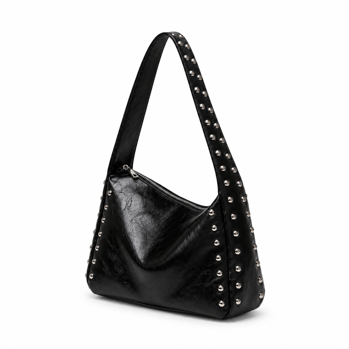 Studded Black Slouchy Shoulder Hobo Bag