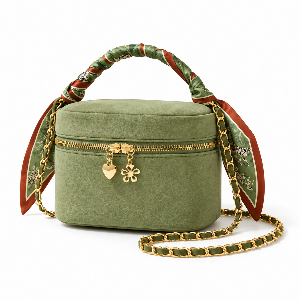 Olive Green Crossbody Bag With Scarf
