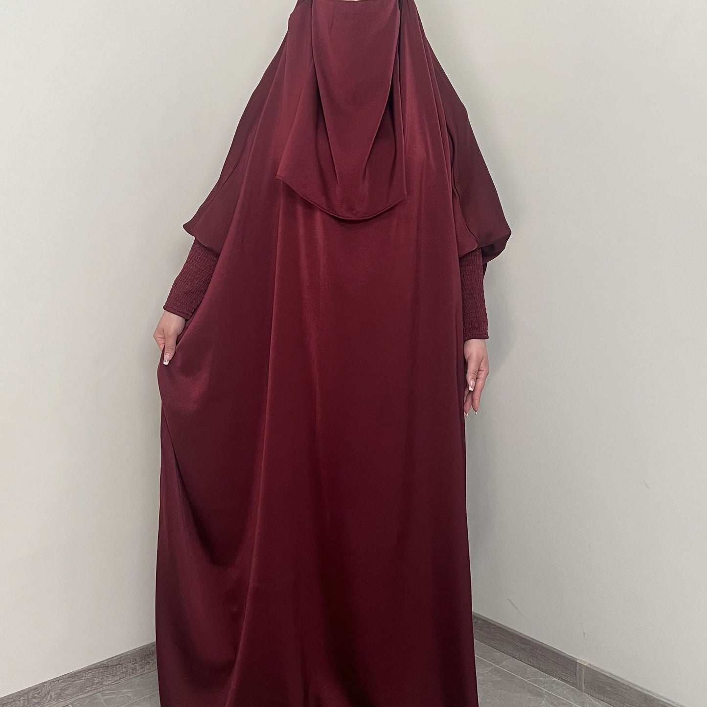 [Satin Modesty Dress] Free Size Satin One Piece Modesty Abaya Burkha - Jilbab Niqab Attached