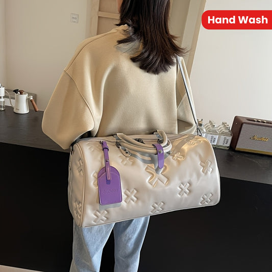 Stylish Leather Travel Duffel Bag - Versatile for Short & Long Trips, Business, Gym - Durable Polyester in Deep Brown/Ivory/Black