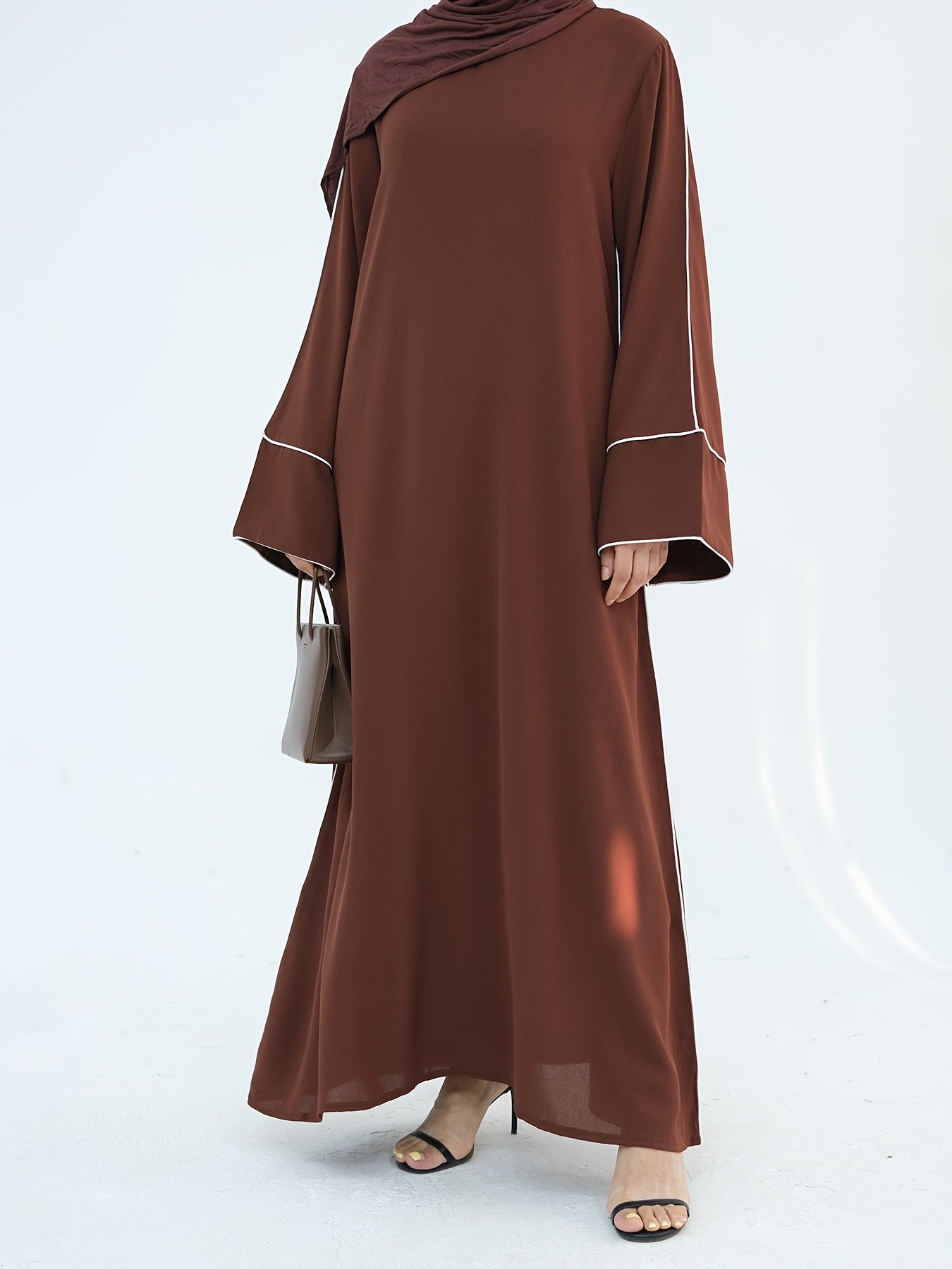 Women's Stylish Solid Color Dubai Turkish Abaya with Lace-Up Waist - Long Robe with Belt, Sleeveless, Polyester, All-Season Wear, Casual Attire|Elegant Attire|Polyester Fabric