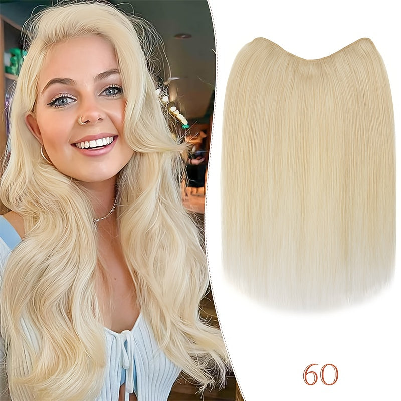 20-Inch Single Piece Clip-In Hair Extensions Made from Human Hair, Featuring an Upgraded V-Shape Design with Five Clips, Ideal for Women Seeking Long Hairpieces