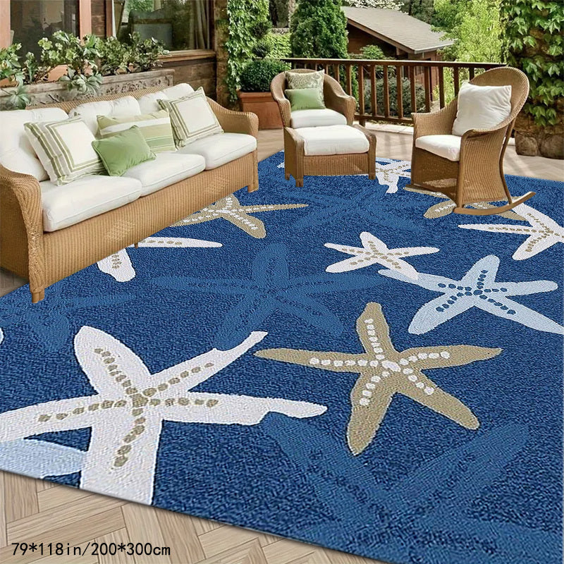 1pc Starfish Pattern Rug Made of Plush Velvet with a Dotted Plastic Bottom, Suitable for Outdoor Use Such As RV Camping, Gardens, Patios, And Balconies; Machine Washable Outdoor Carpet