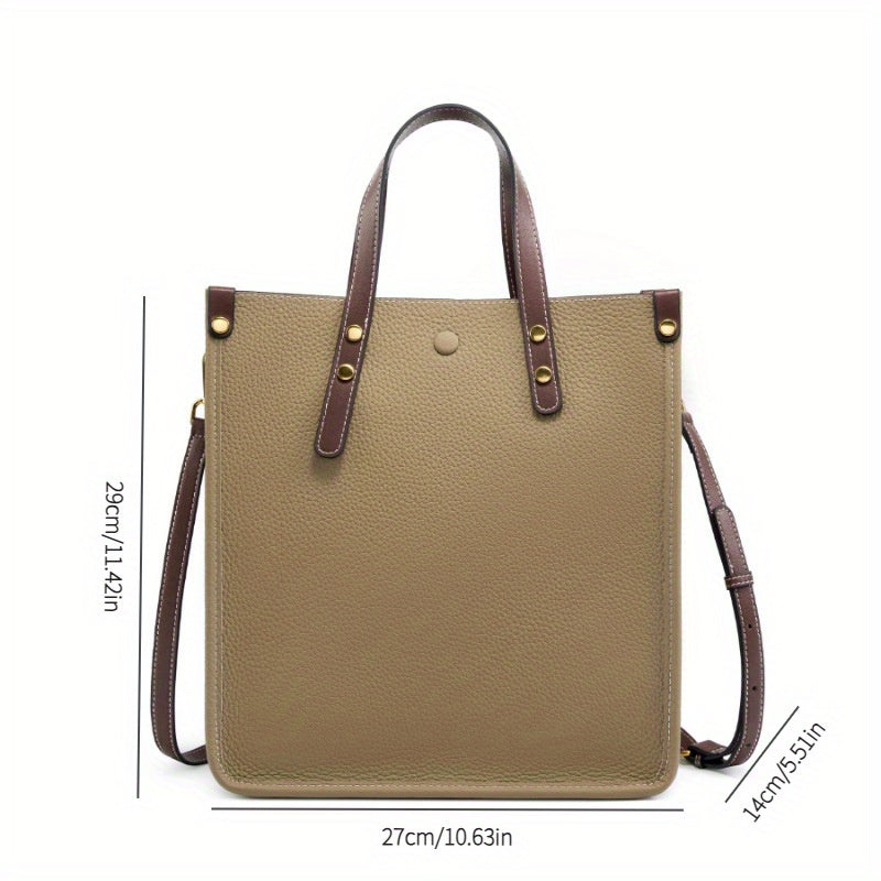 Genuine Leather Vertical Tote Bag for Women - Convertible Crossbody Shoulder Bag with Adjustable Strap, Zipper Closure