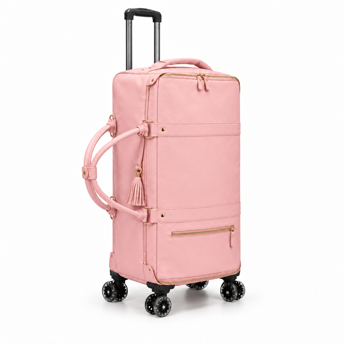 Elegant Pink Leather Trolley Duffel Bag