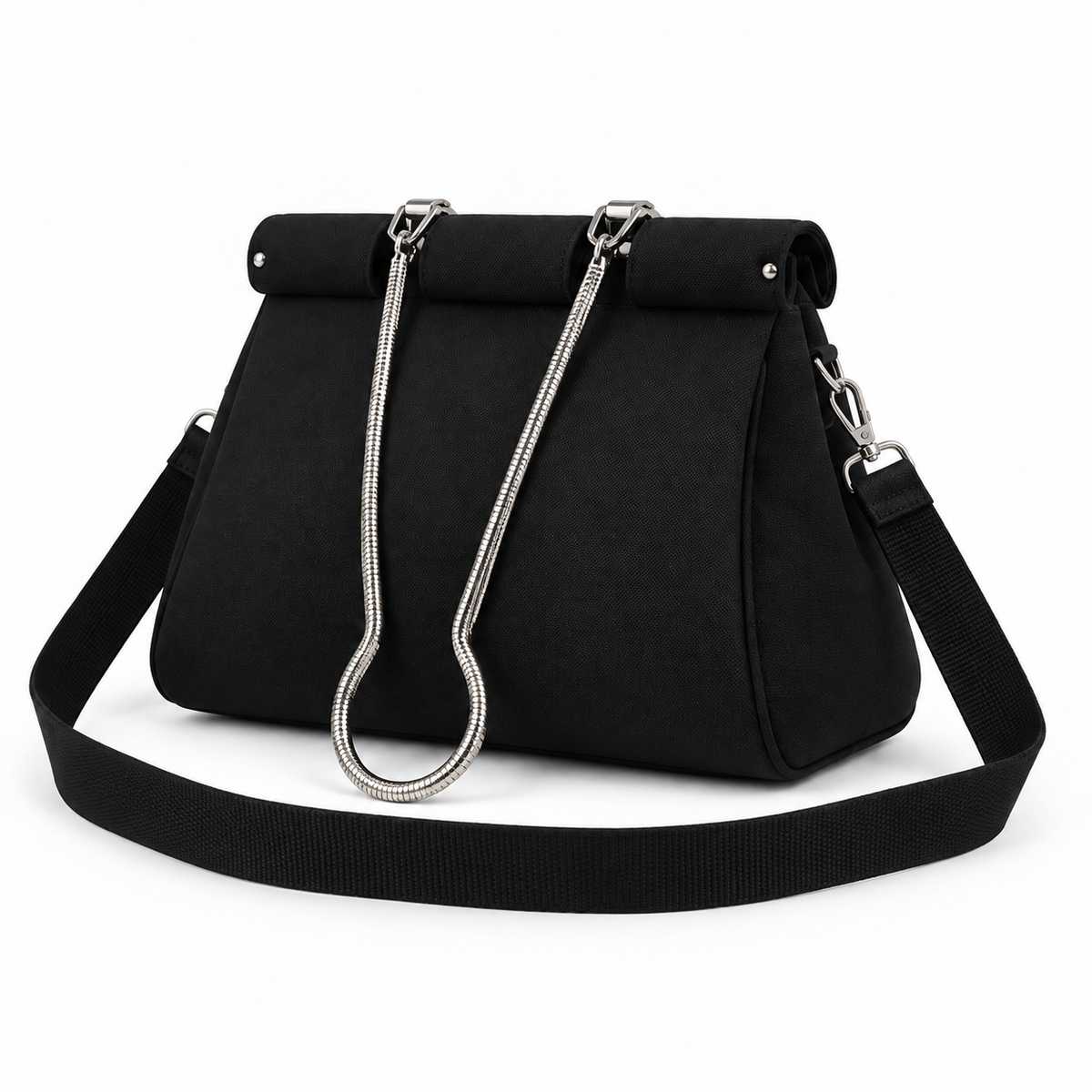 Black Chain Strap Structured Shoulder Bag