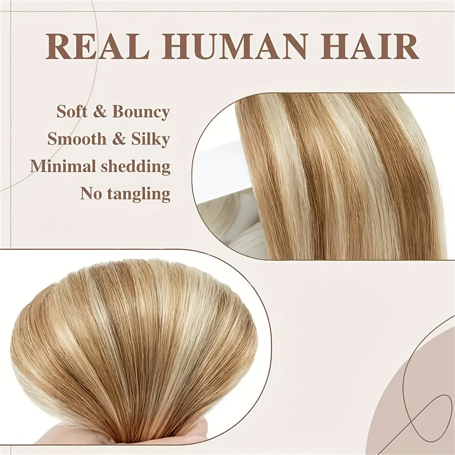 8pcs Clip In Hair Extensions 100% Real Human Hair P8/613 Color Brown Highlight Blonde For Women Daily Use Real Easy Wear