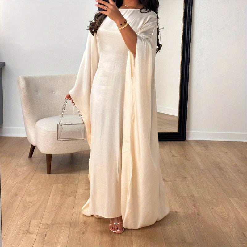 Plus Size, Women's Elegant Lavender Turkish Abaya Robe - Long Sleeve Floor-Length Party Dress with Princess Sleeves, Slim Fit All-Season Modest Gown for Dubai Events, Weddings