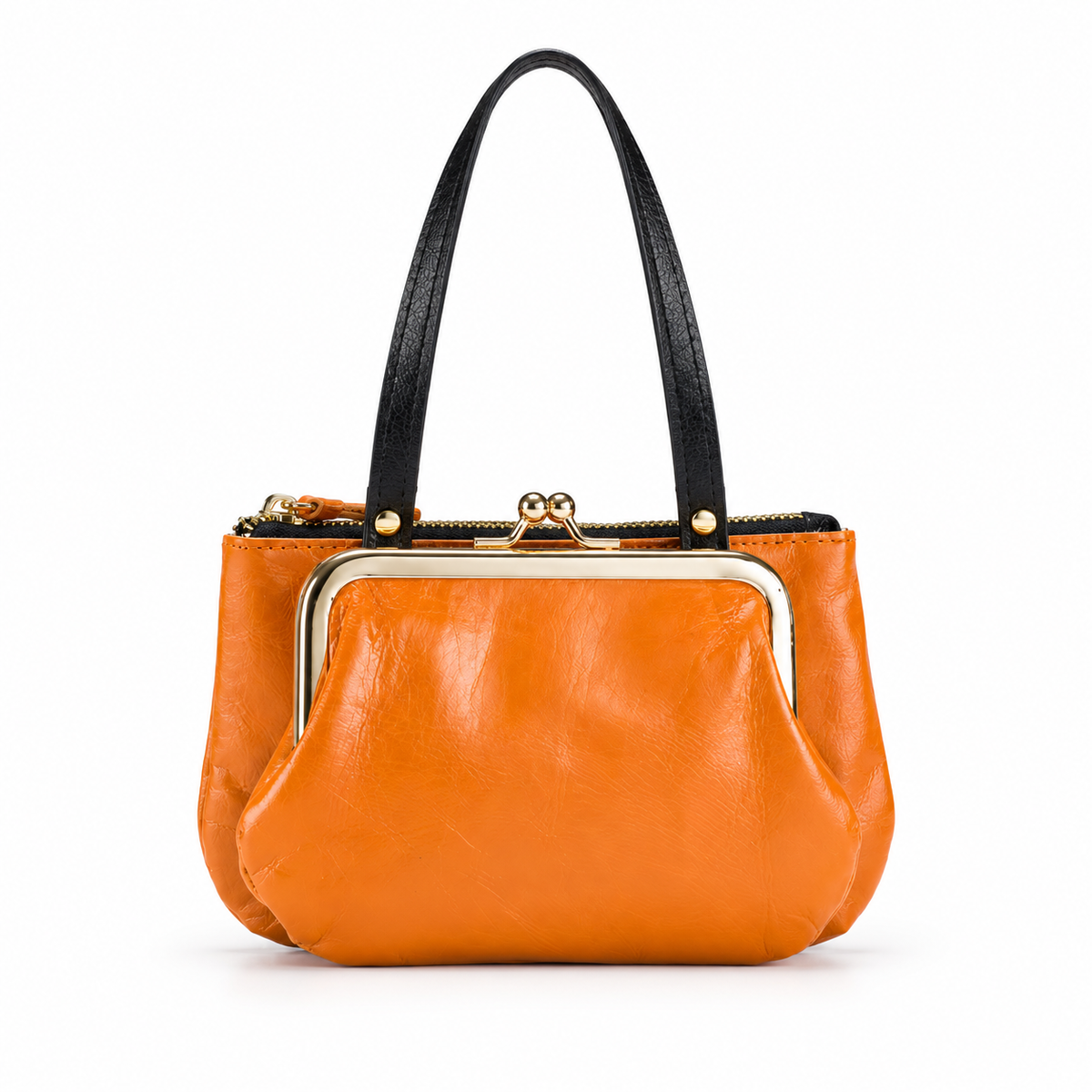 Orange Kiss Lock Double Handle Clutch