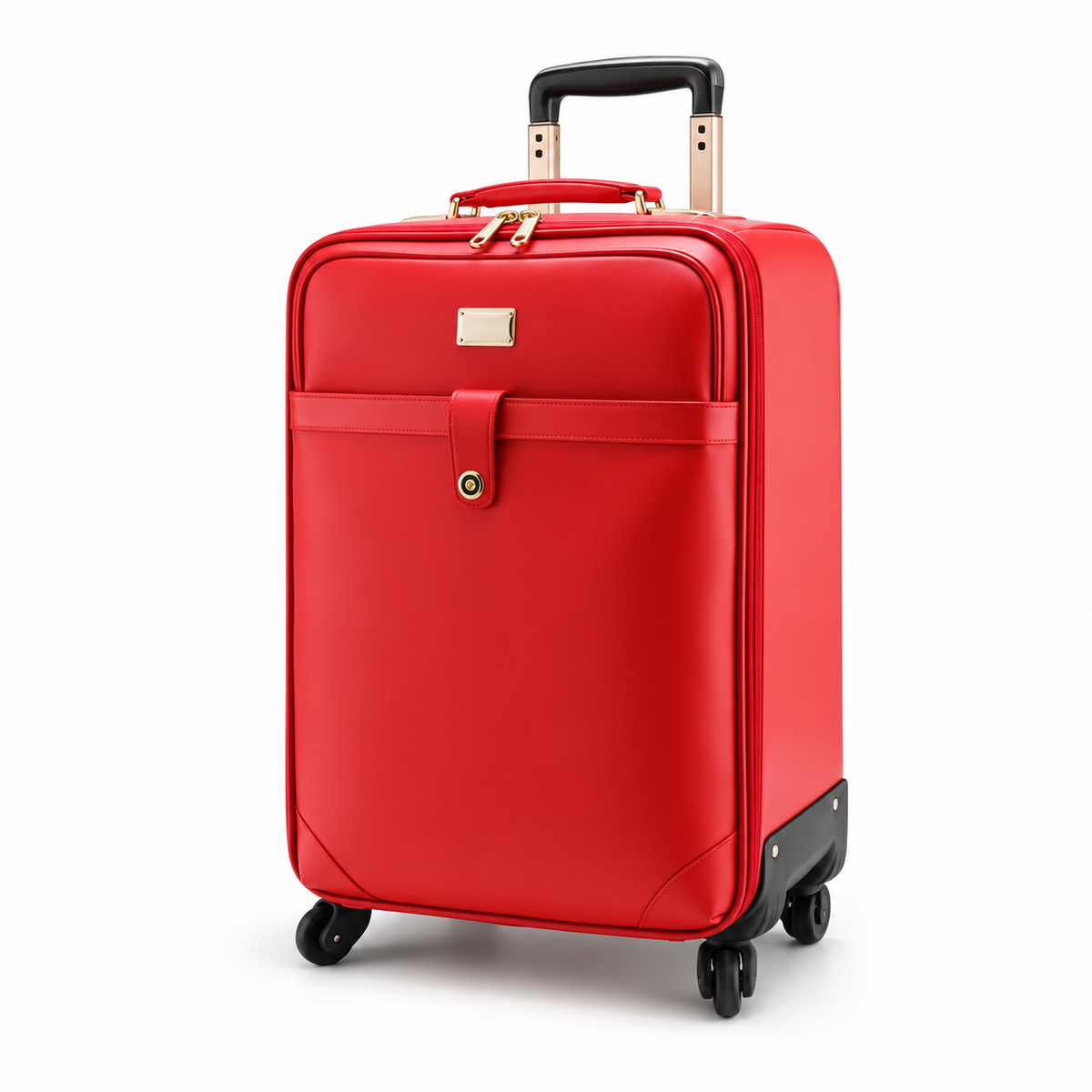 Elegant Red Leather Trolley Travel Suitcase