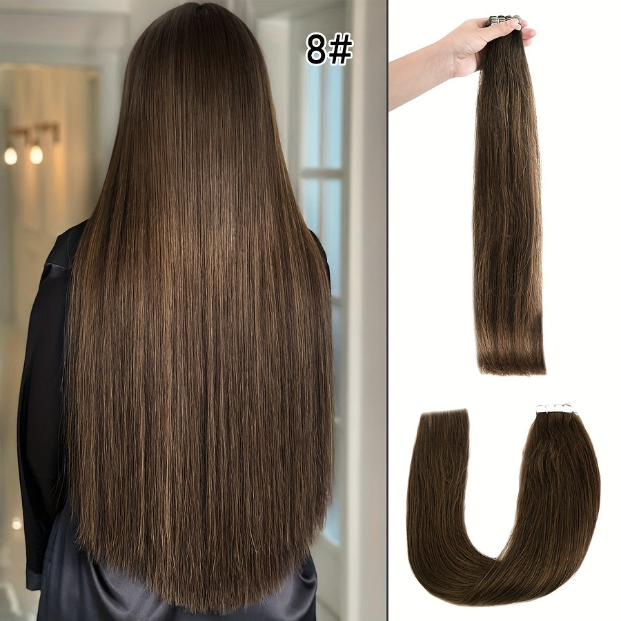 16 Packs Mini Tape In Hair Extensions Human Hair - Looking Seamless Clip-In for short hair, 12-24 Inch Lengths, Straight for Caucasian Women, Volume & Length Addition (Mini Tape System)