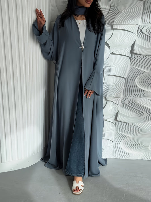 1pc Women's Muslim Fashion Drape Satin Open Cardigan, Casual Fine Fabric, Elegant Craftsmanship, Sophisticated Texture, Stylish and Generous Long Abaya Robe