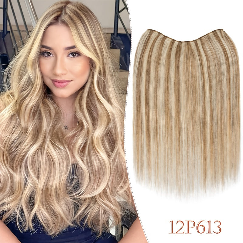 20-Inch Single Piece Clip-In Hair Extensions Made from Human Hair, Featuring an Upgraded V-Shape Design with Five Clips, Ideal for Women Seeking Long Hairpieces